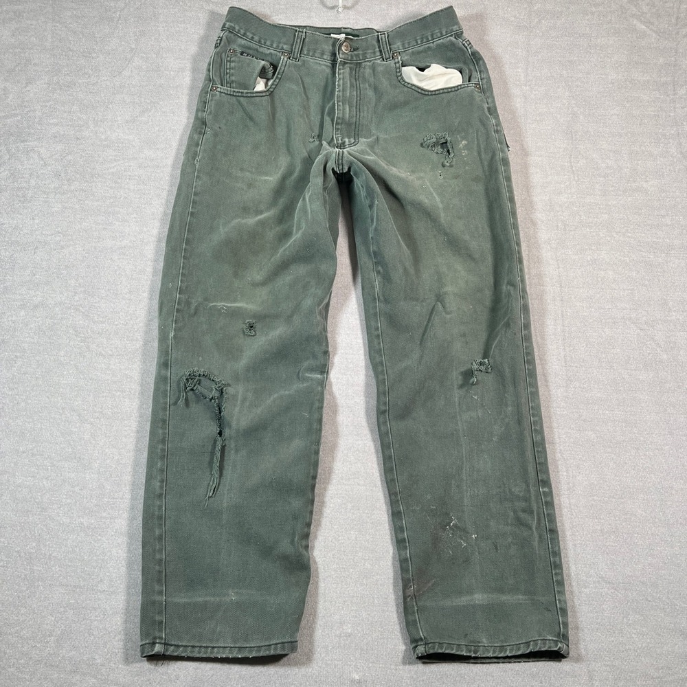 Beverly Hills Polo Club Distressed Relaxed Mid Rise Denim Jeans Mens 34 Green